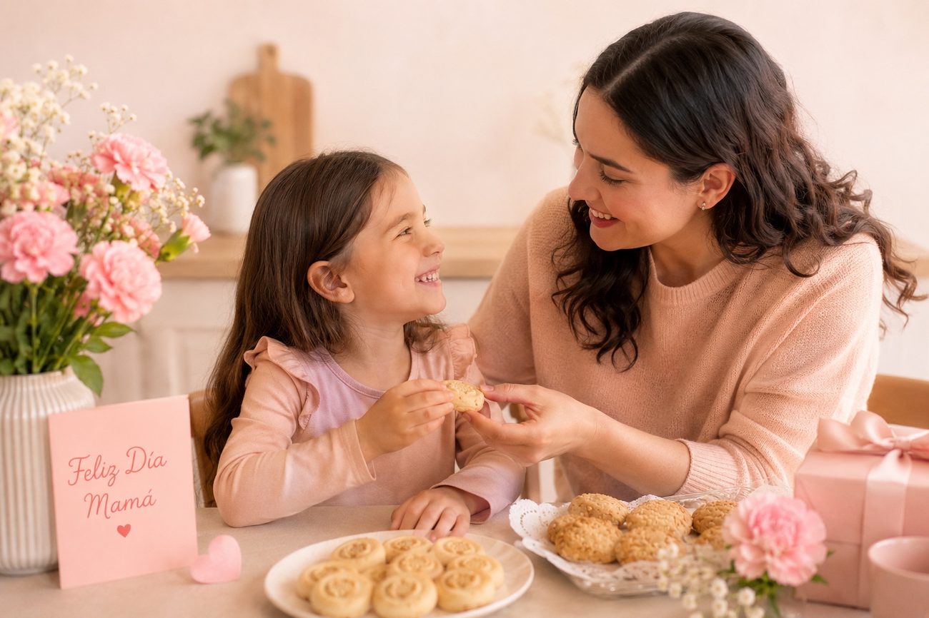 Mamá e hija compartiendo galletas